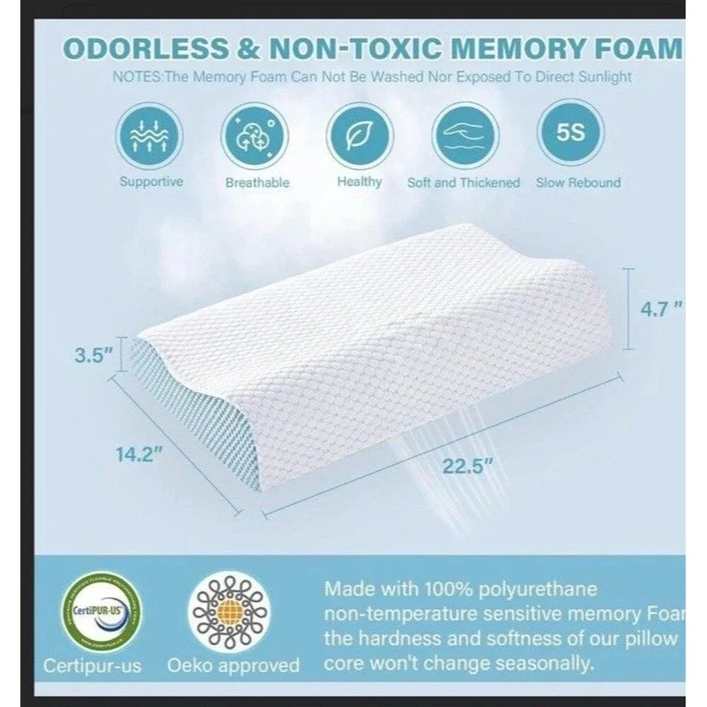2 Pack Memory Foam Cooling Bed Pillows for Sleeping, Ergonomic